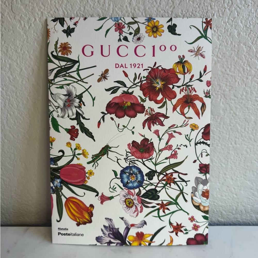 Gucci Floral Stamp Art with Red and Blue Accents